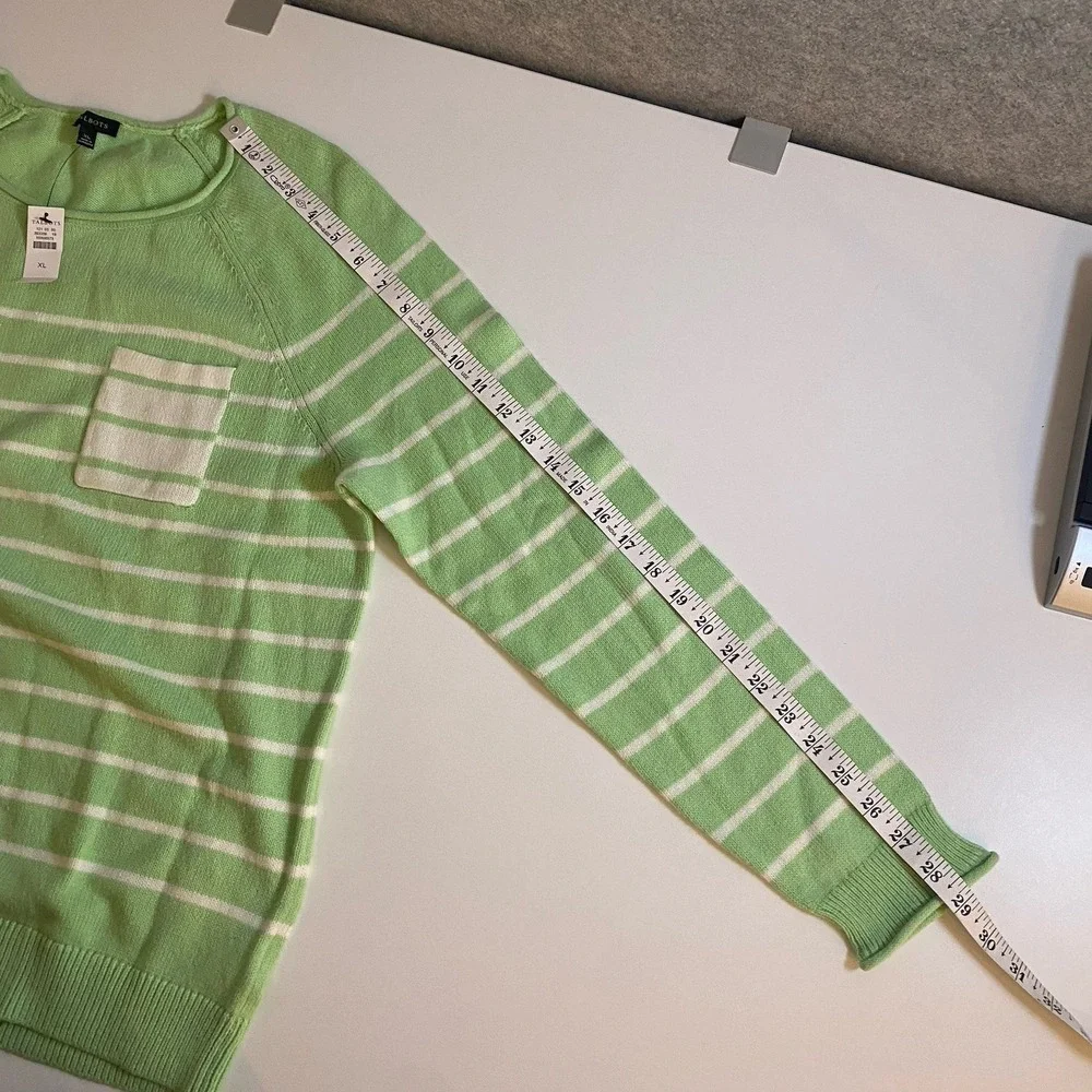 TALBOTS Womens Sweater XL Green Striped  Roll Neck Pocket Patty Lightweight NEW - Picture 6 of 12
